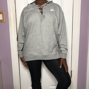 Nike Womens Lace Up Gray Sweater Size Large